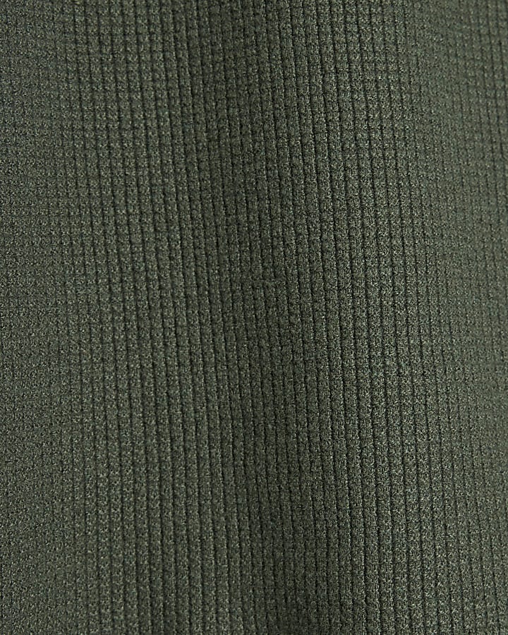 Khaki Slim Fit Waffle Half Zip Jumper