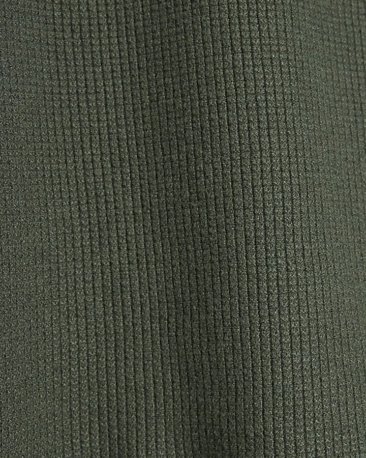 Khaki Slim Fit Waffle Half Zip Jumper