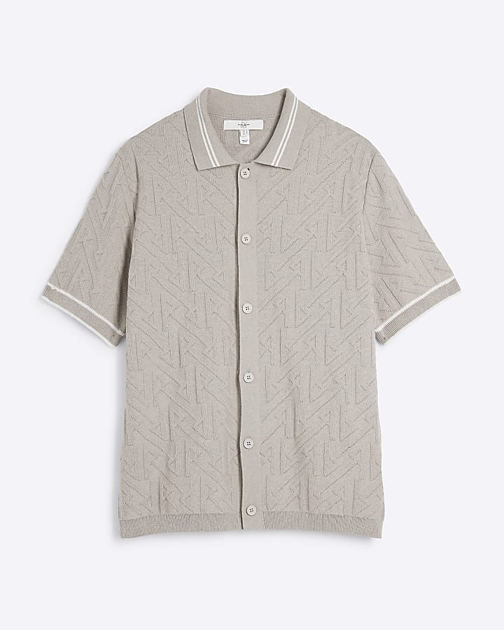 Stone Regular Fit Monogram Shirt