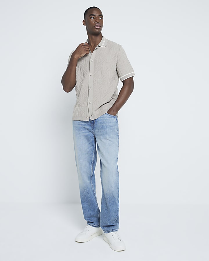 Stone Regular Fit Monogram Shirt