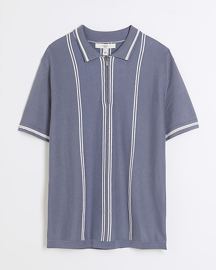 Blue Slim Fit Stripe Polo Shirt