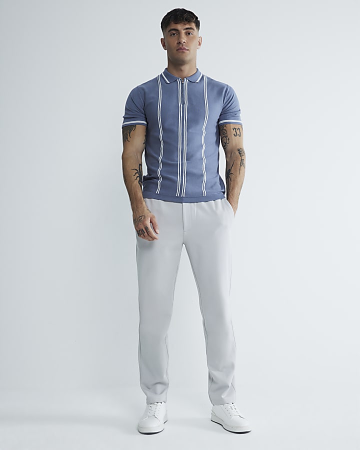 Blue Slim Fit Stripe Polo Shirt