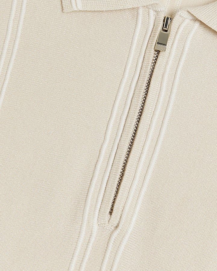 Beige Slim Fit Stripe Polo Shirt