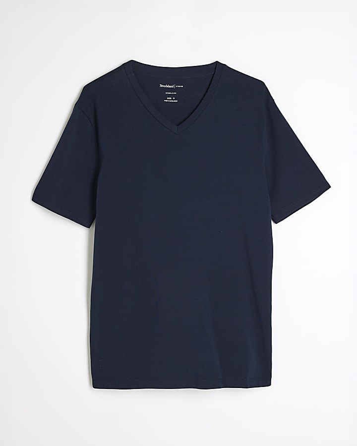 Navy Muscle Fit V-Neck T-Shirt