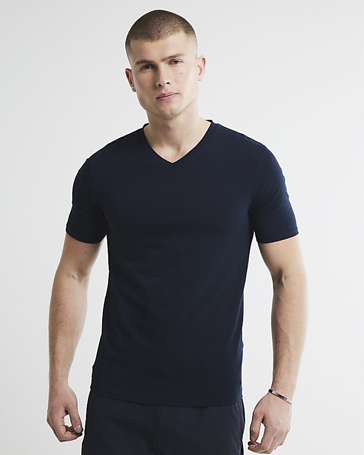 Navy Muscle Fit V-Neck T-Shirt