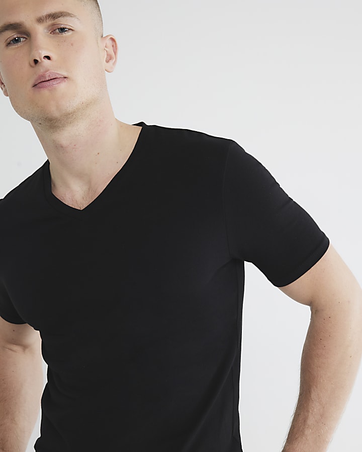 Black Muscle Fit V-Neck T-Shirt