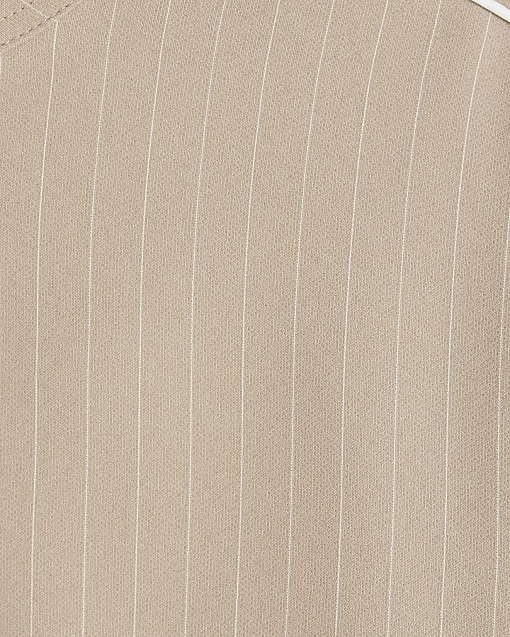 Beige Slim Fit Striped Funnel Jacket