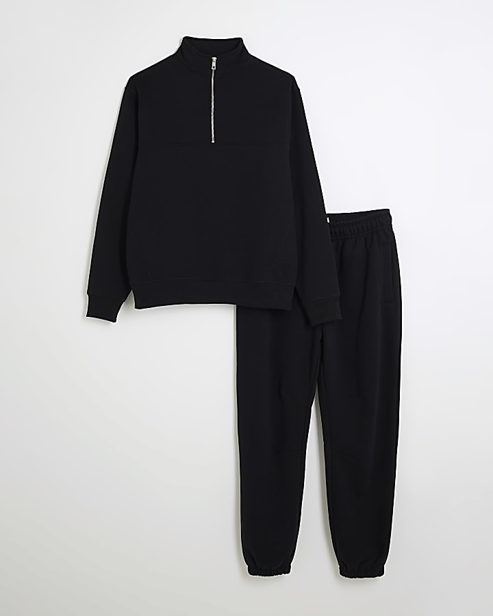 Black Funnel Neck Sweatshirt & Joggers Set