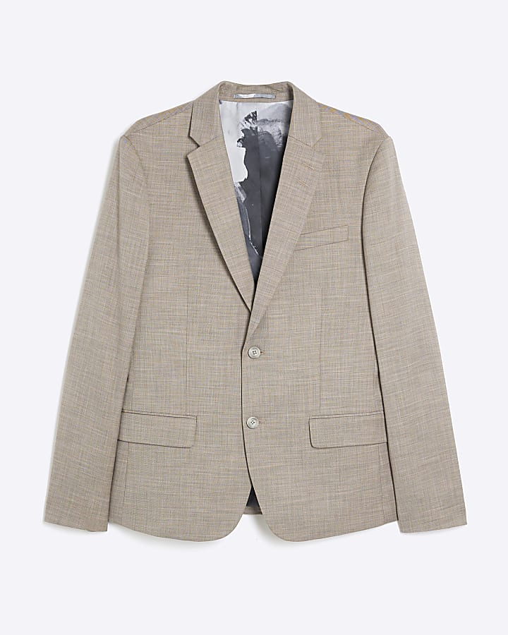 Beige Skinny Fit Suit Jacket