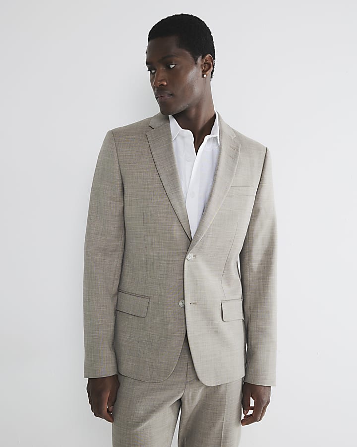 Beige Skinny Fit Suit Jacket