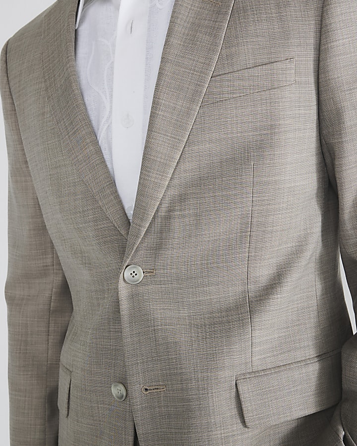 Beige Skinny Fit Suit Jacket