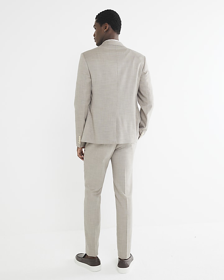 Beige Skinny Fit Suit Trousers