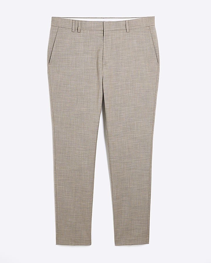 Beige Skinny Fit Suit Trousers