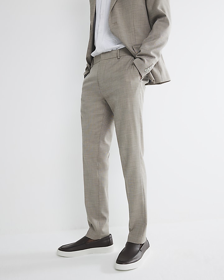 Beige Skinny Fit Suit Trousers