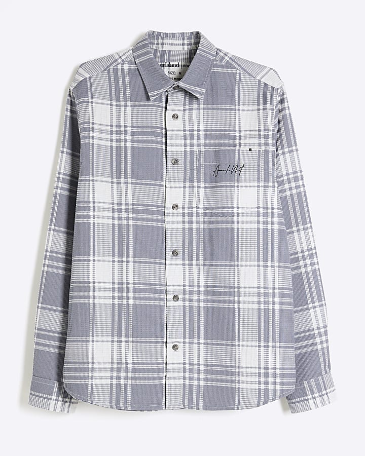 Blue Long Sleeved Back Print Check Shirt