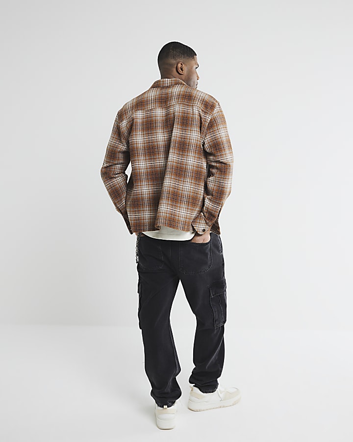 Brown Regular Fit Long Sleeve Check Shirt