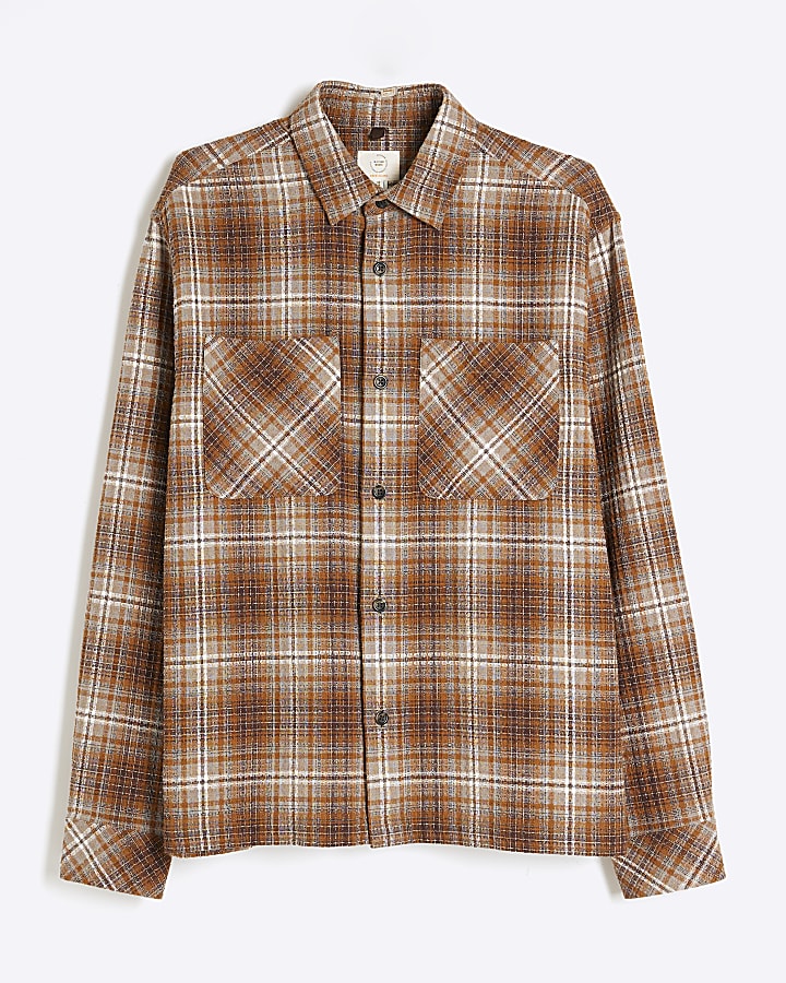 Brown Regular Fit Long Sleeve Check Shirt