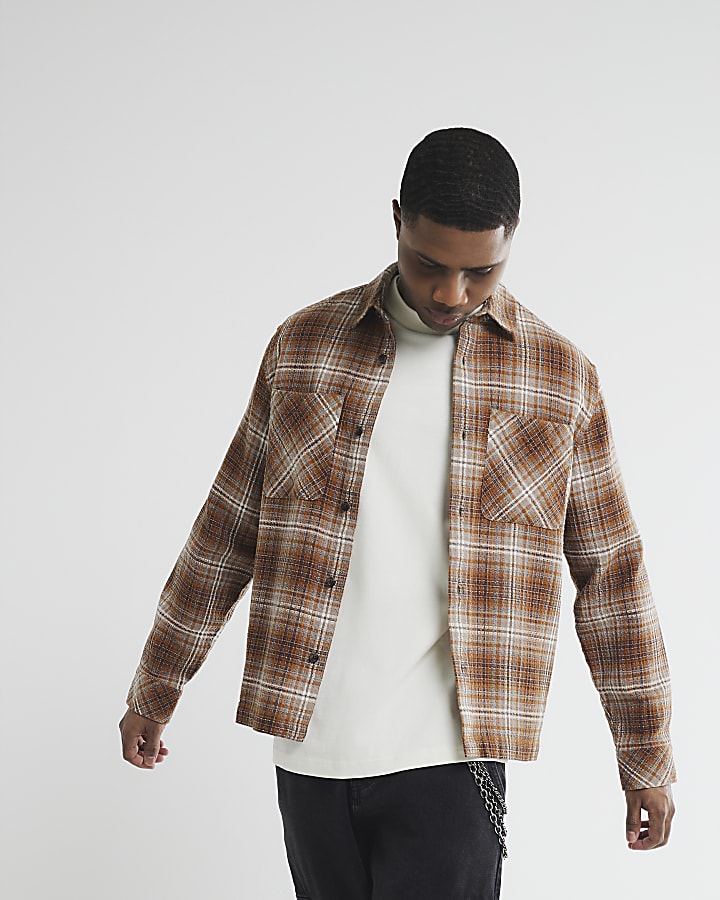 Brown Regular Fit Long Sleeve Check Shirt