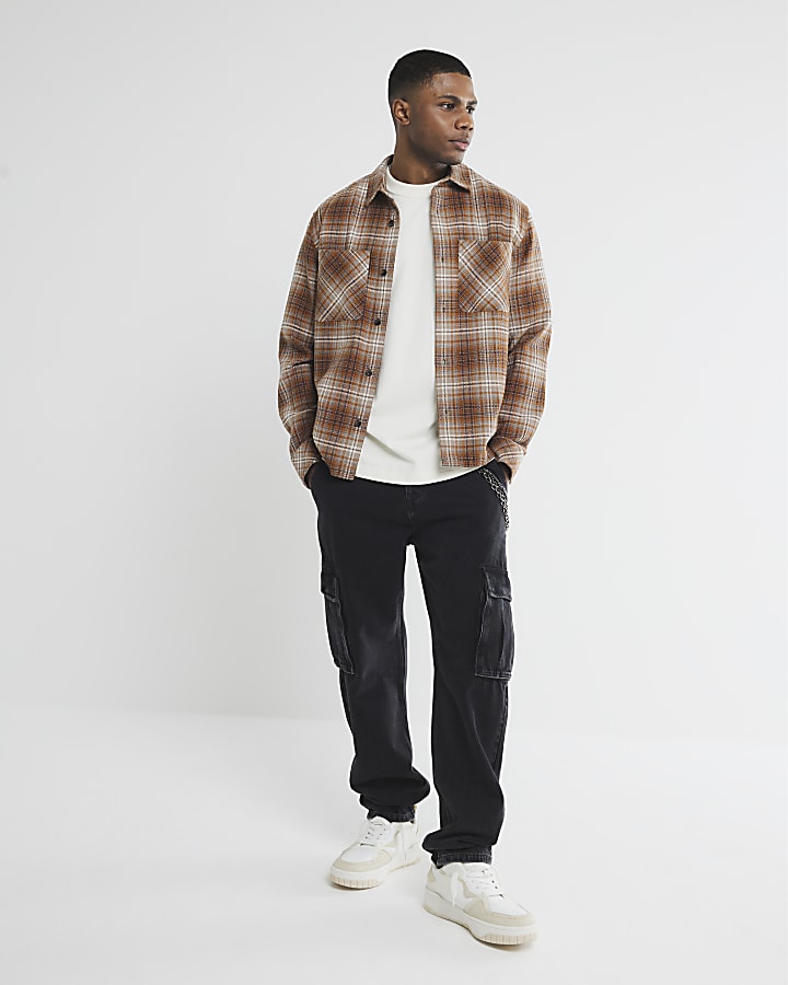 Brown Regular Fit Long Sleeve Check Shirt