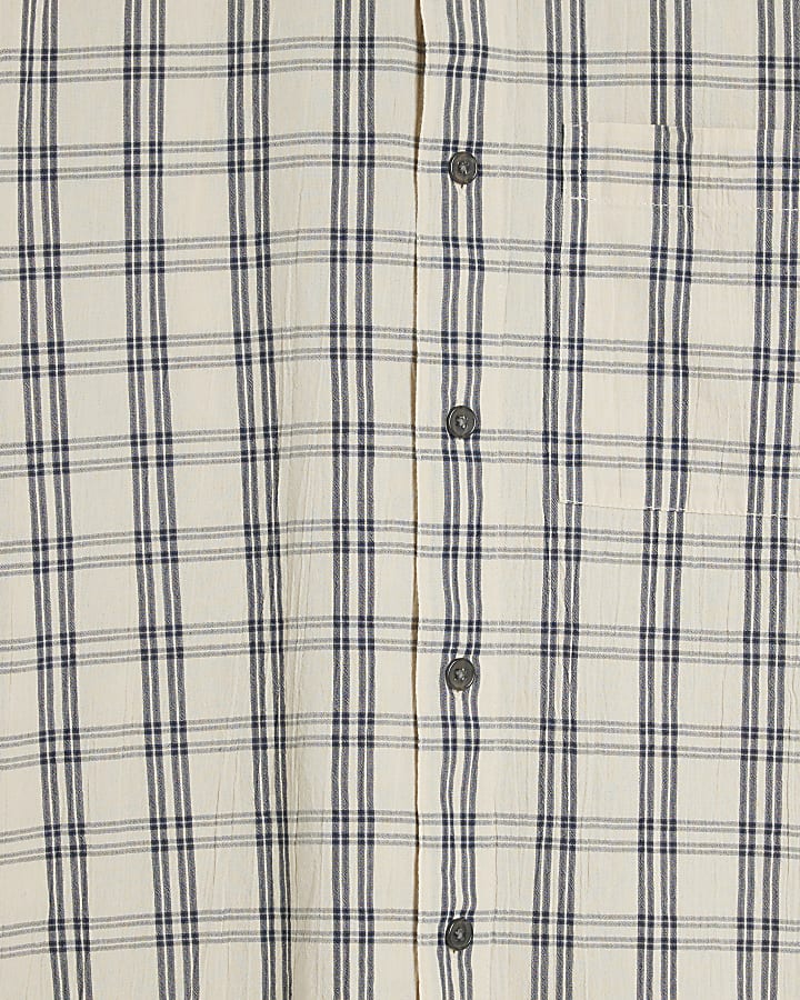 Beige Crepe Long Sleeve Check Shirt