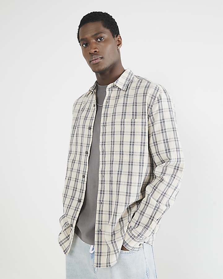 Stone Crepe Long Sleeve Check Shirt