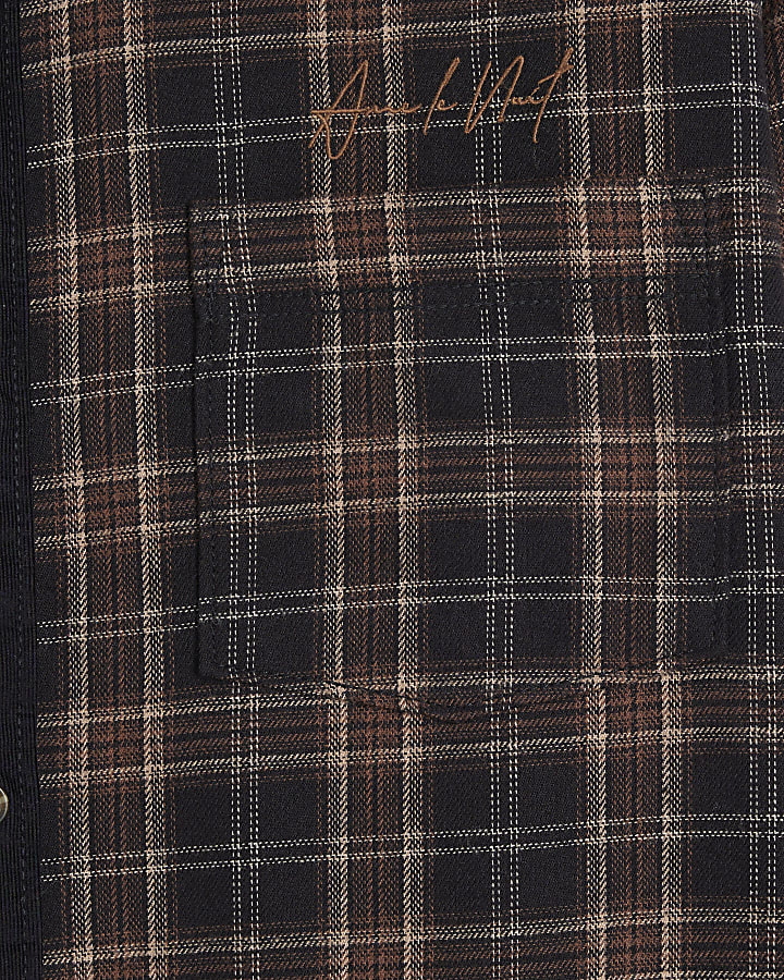 Black Corduroy Collar Check Shirt