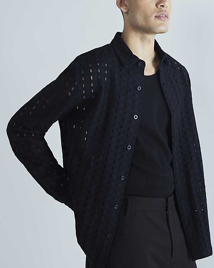 Black Long Sleeve Broderie Shirt