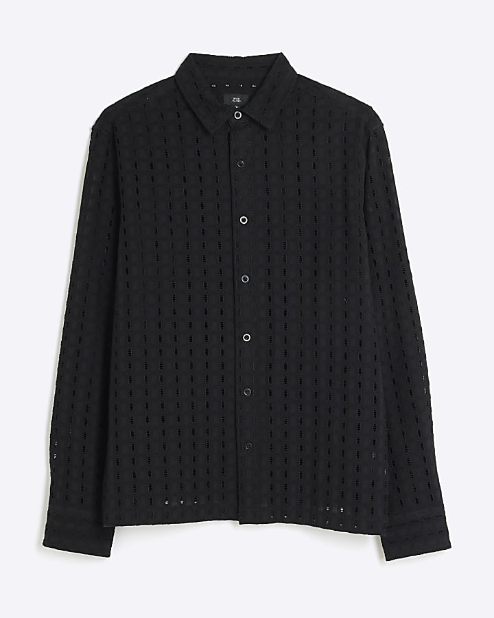 Black Long Sleeve Broderie Shirt