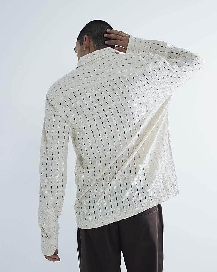 Beige Long Sleeve Broderie Shirt
