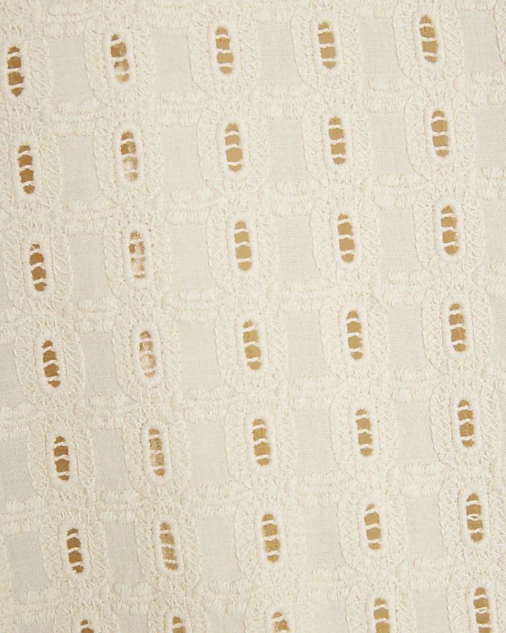 Beige Long Sleeve Broderie Shirt