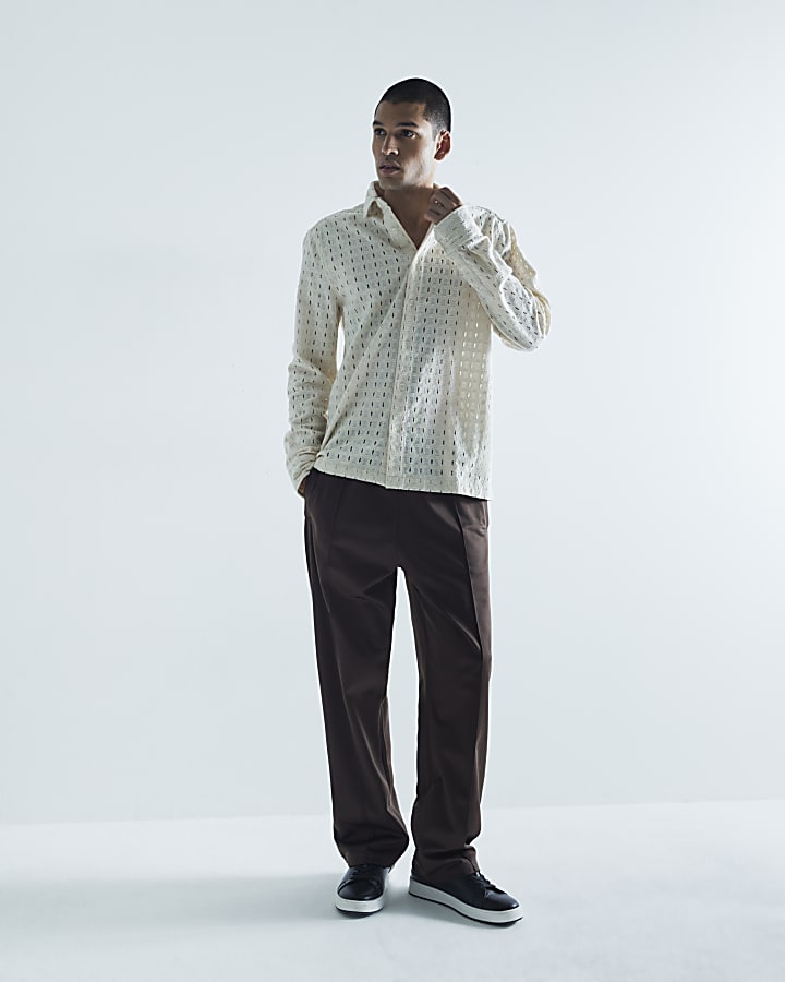 Beige Long Sleeve Broderie Shirt
