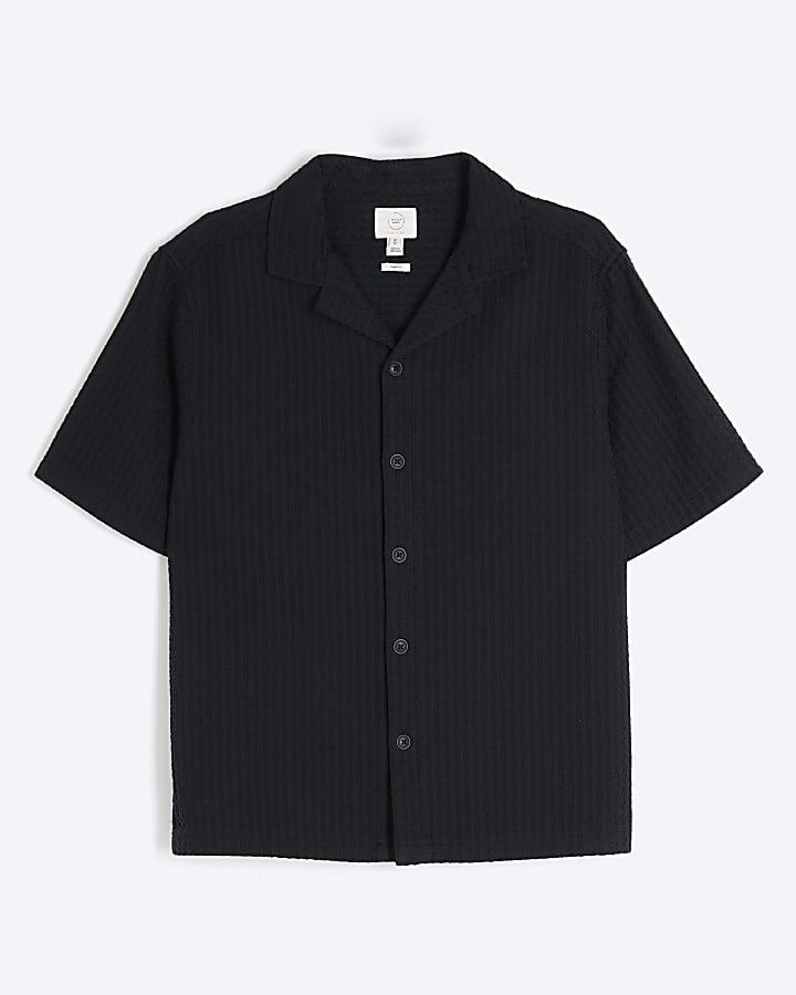 Black Weave Button Up Shirt