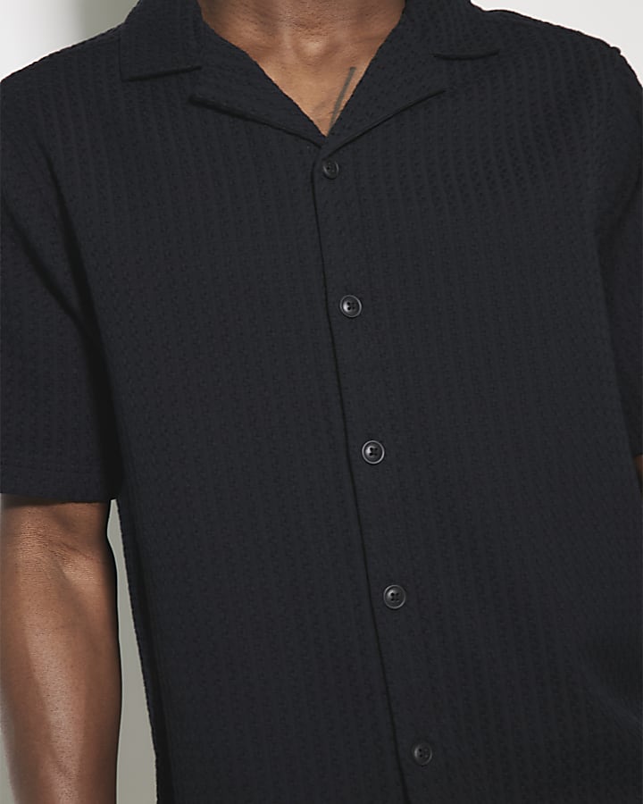 Black Weave Button Up Shirt