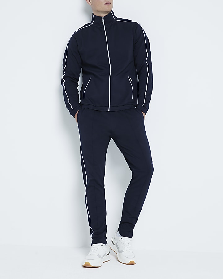 Navy Skinny Fit Piped Joggers