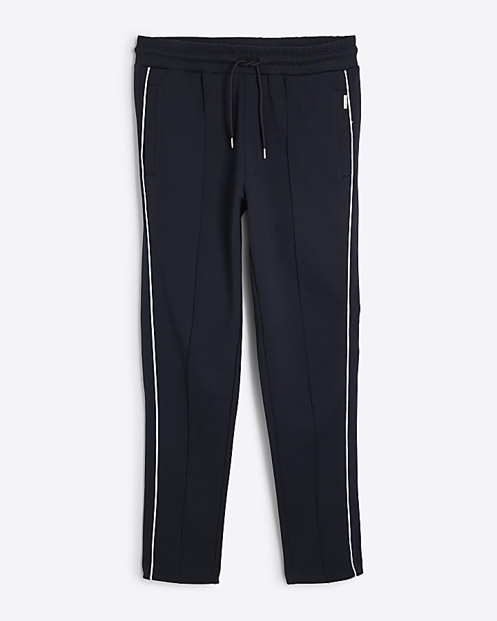 Navy Skinny Fit Piped Joggers