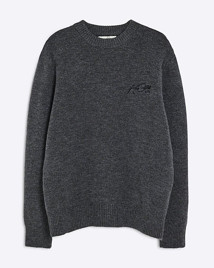 Grey Long Sleeve Embroidered Jumper