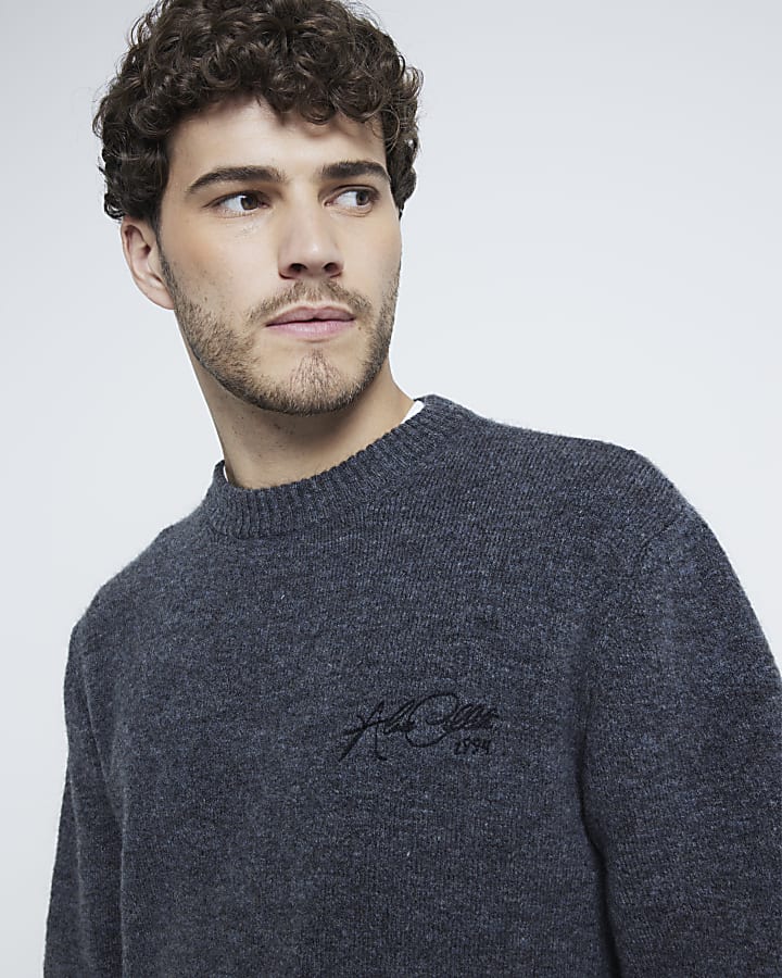 Grey Long Sleeve Embroidered Jumper