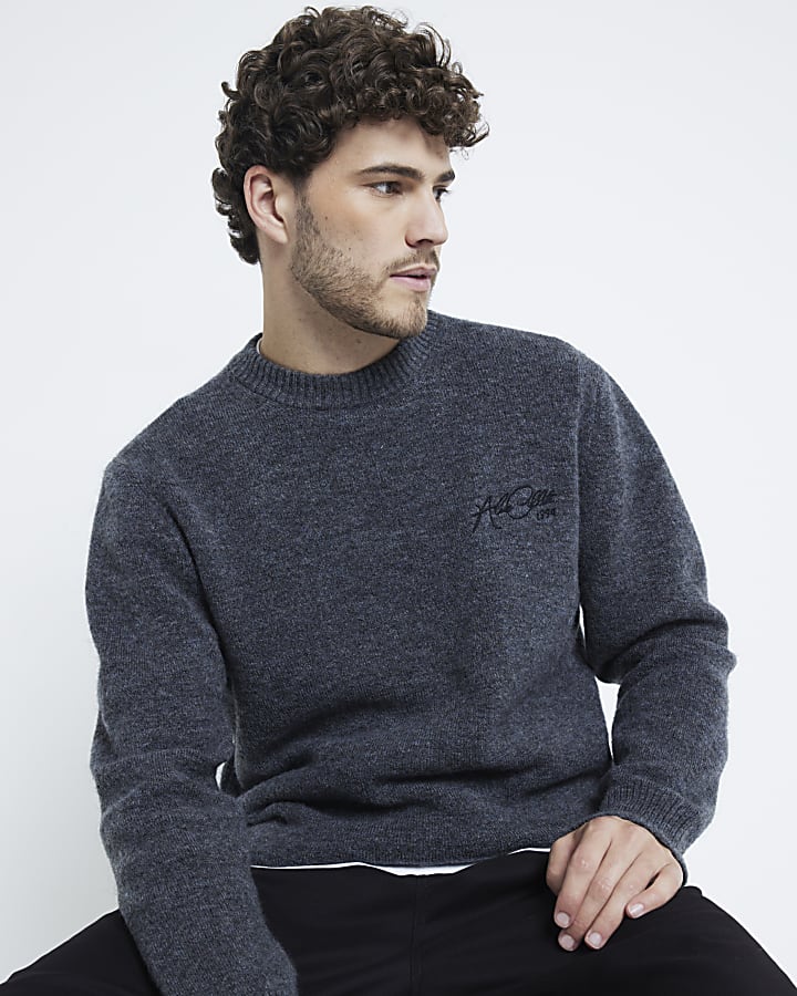 Grey Long Sleeve Embroidered Jumper