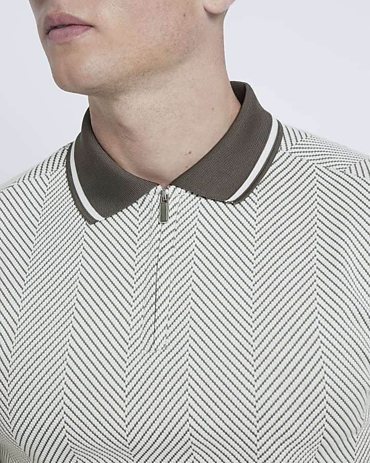 Khaki Short Sleeve Jacquard Polo