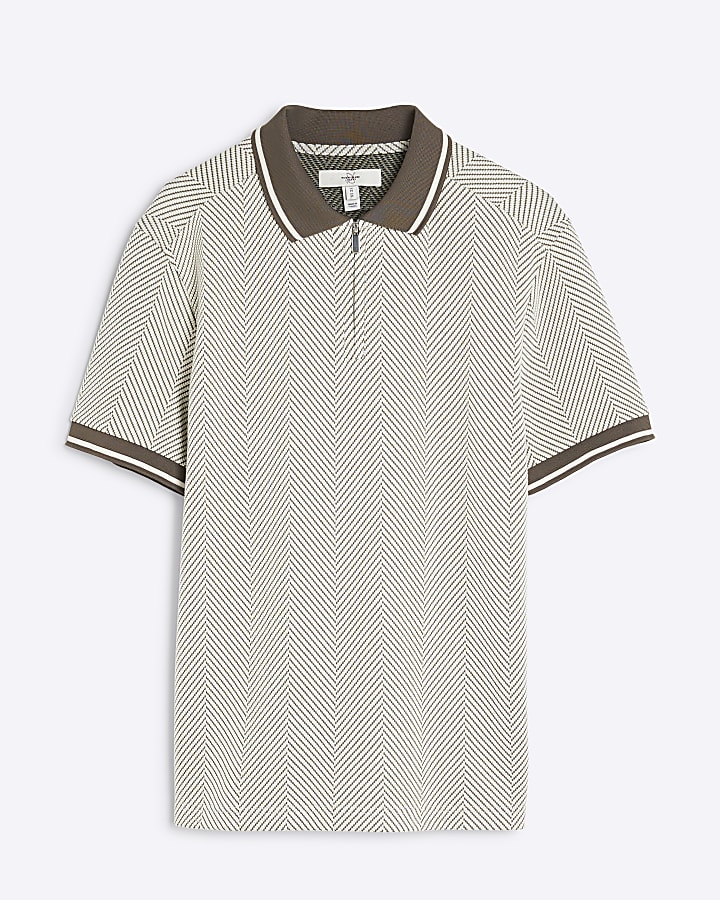 Khaki Short Sleeve Jacquard Polo
