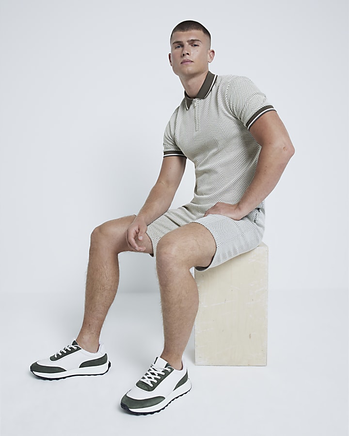 Khaki Short Sleeve Jacquard Polo