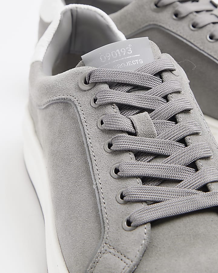 Grey Suede Lace Up Chunky Trainers