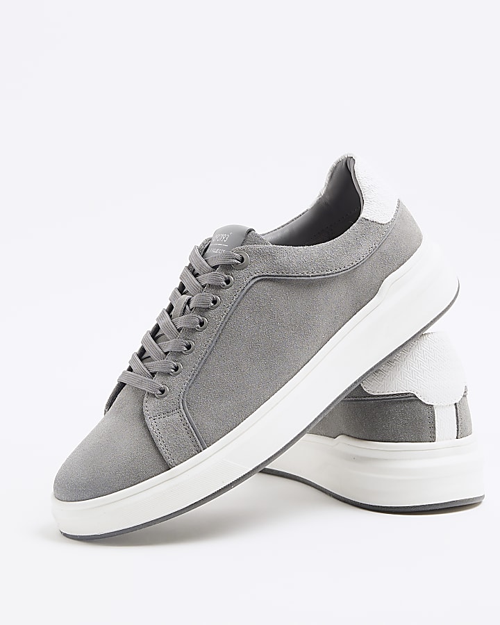 Grey Suede Lace Up Chunky Trainers