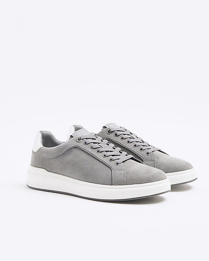 Grey Suede Lace Up Chunky Trainers