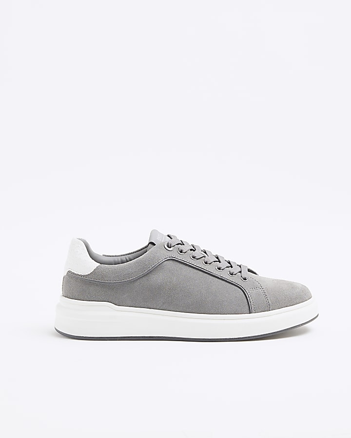 Grey Suede Lace Up Chunky Trainers