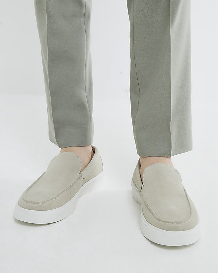 Stone Suede Wedge Cup Sole Loafers