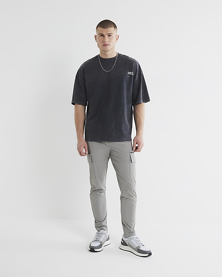 Grey Skinny Fit Cargo Trousers