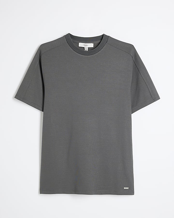 Grey Muscle fit Pique T-Shirt