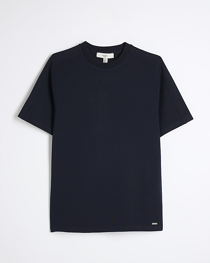 Navy Muscle Fit Pique T-Shirt