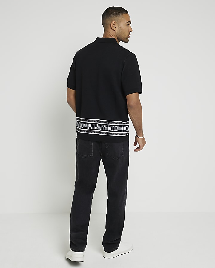 Black Short Sleeve Border Shirt